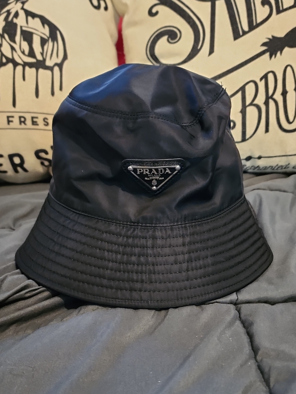 Authentic Prada Black Tessuto Nylon Bucket Hat Unisex